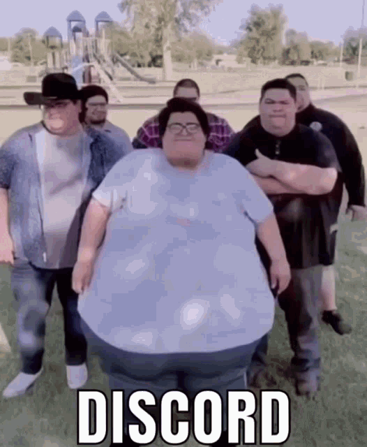 Six fat men dancing in a circle, captioned with the text 'DISCORD'.